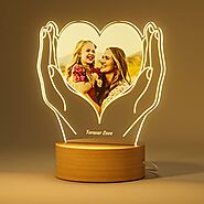 Bemaystar Personalised Heart Photo Frame Lamp Gifts for Mum Daughter Wife Family Custom Night Light Original Presents...