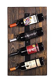 DakodaLOVE - The Asha Wine Rack, Rustic Handmade Reclaimed Wood, Wall Mounted, 4 Bottle Angled Metal Holders (Dark Wa...