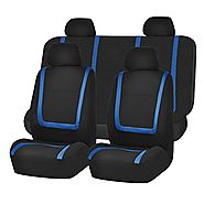 HOLIDAY SALE : FH-FB032114 Unique Flat Cloth Seat Cover w. 4 Detachable Headrests and Solid Bench Blue & Black