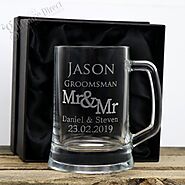 Engraved 500ml Beer Mug Personalised Glass Same Sex Gay Wedding