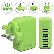 [Upgraded Version & All Smart Port] LETOUCH 24W (5V 4.8A) 4-Port USB Wall Charger Travel Kit With Interchangeable Plu...