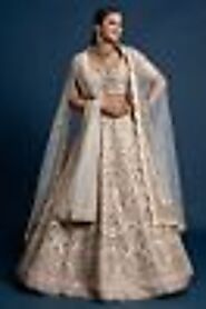 Buy Off-White Sequins Embroidered Silk Exclusive Bridal Lehenga With Double Dupatta Online | Samyakk