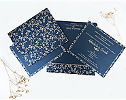 Navy blue shimmery indian wedding invitation cards