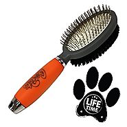Professional Double Sided Pin & Bristle Brush for Dogs & Cats by GoPets Grooming Comb Cleans Pets Shedding & Dirt for...