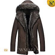 CWMALLS® Custom Brown Hooded Fur Coat CW855286