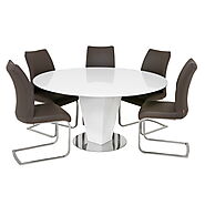 Lombardy White High Gloss Table | Round Dining Table