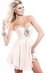 Champagne Beads Sherri Hill 2944 Strapless Cheap Short A-Line Chiffon Prom Dress