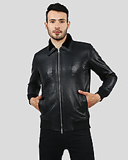 Explore Timeless Style with our Reece Black Bomber Leather Jacket | NYC Leather Jackets