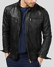 Charles Black Biker Leather Jacket - Premium Men's Leather Motorcycle Jackets at NYC Leather Jackets