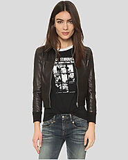 Halle Black Bomber Leather Jacket: Timeless Style for Plus Sizes | NYC Leather Jackets