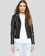 Kimora Black Studded Leather Jacket: Edgy Style for Plus Sizes | NYC Leather Jackets