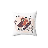 Couple on Cycle Printed Sqaure Pillow Case for Valentine – Festival Gift Shop