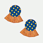 Polka Dots Blue Round Wooden Earrings | JaJaara