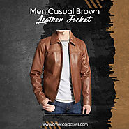 Men Casual Brown Leather Jacket