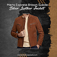 Mens Express Brown Suede Biker Leather Jacket
