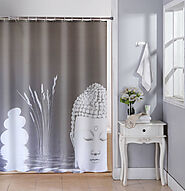 Lushomes shower curtain, Grey Buddha Printed Printed, Polyester waterproof 6x6.5 ft with hooks, non-PVC, Non-Plastic,...