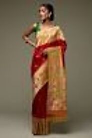 Buy Apple Red Zari Woven Banarasi Silk Saree Online | Samyakk