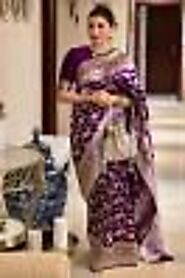 Buy Royal Purple Zari Woven Banarasi Silk Saree Online | Samyakk