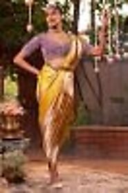 Buy Tuscany Yellow Zari Woven Festive Wear Banarasi Satin Silk Saree Online | Samyakk