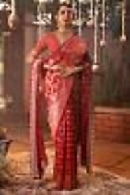 Buy Sweet Cheery Red Zari Woven Festive Wear Banarasi Silk Saree Online | Samyakk