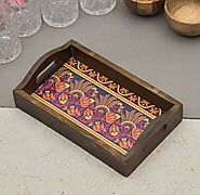 Vintage Printed Wooden Serving Tray | Rectangle Wooden Tray