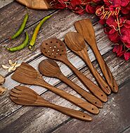 Pure Handmade Sheesham Wood Spoon Spatula Set of 6, Natural Wooden Spoons & Spatulas Combo, Non-Sticky Ladles, Palta,...