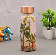 OGGN Flower Printed Pure Copper Water Bottle, Durable & Rust Free Copper Vessel, Anti-Oxidant Material, Ideal for Hom...