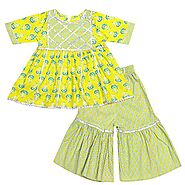 Superminis Baby Girls Cotton Sanganeri Printed Frock Style Kurti with Printed Sharara Dress (6-12 Months, Green)