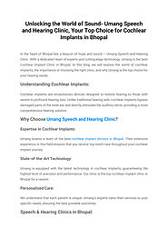 Empowering Hearing Solutions: Your Trusted Partner, Umang Speech and Hearing Clinic, Bhopal Madhya Pradesh.