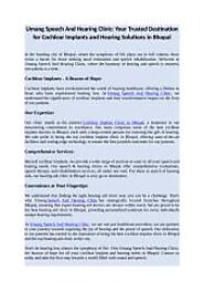 Your Pathway to Clearer Hearing: Umang Speech and Hearing Clinic, Bhopal