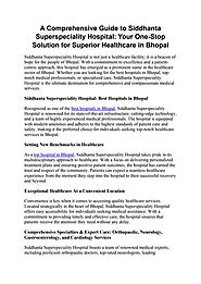 Superior Healthcare in Bhopal: Unveiling Siddhanta Superspeciality Hospital