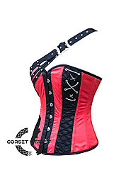 Red and Black Satin Gothic Steampunk Costume Overbust Bustier Top – CorsetStreet