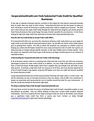 Corporatecashcredit com finds substantial trade credit for qualified businesses