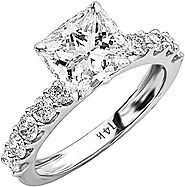 4 Carat 14K White Gold Classic Side Stone Prong Set GIA Certified Princess Cut Diamond Engagement Ring - SHOPINGSTORE.US
