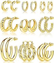 Adoyi 9 Pairs Gold Hoop Earrings Set for Women Gold Twisted Huggie Hoops Earrings 14K 18K Gold - SHOPINGSTORE.US