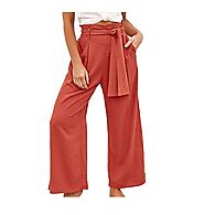 ECOWISH Womens Cotton Soft Palazzo Wide Leg Pant with Pockets - SHOPINGSTORE.US
