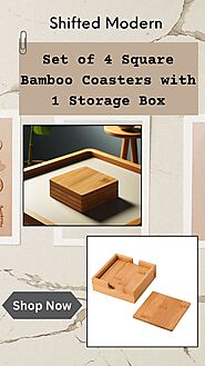 Buy a Set of 4 Square Bamboo Coasters with 1 Storage Box