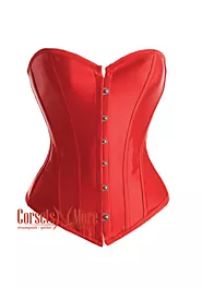 Red Satin Gothic Burlesque Bustier Waist Training Costume Overbust Corset Top