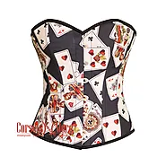 Playing Cards Printed Cotton Corset Gothic Costume Overbust Bustier Top