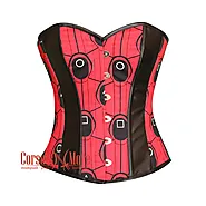 Red And Black Printed Lycra Leather Stripes Squid Game Costume Overbust Bustier Top