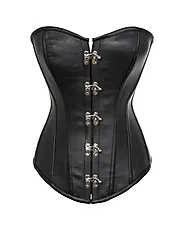 Black Faux Leather Gothic Steampunk Corset Waist Training Overbust Black Corset Top