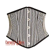 Black And White Stripe Poly Satin Underbust Costume Waist Cincher Basque Corset