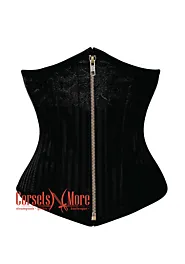 Black Brocade With Front Zipper Gothic Burlesque Underbust Corset