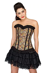 Cotton Lily Printed Black Frill Overbust Corset Top