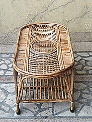 Dastkar Crafts Rattan Modern Oval Centre Table Multi-Use Shelf for Kitchen Dining Room Living Room