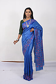 JHARCRAFT TASAR MULBERRY KANTHA SAREE