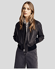 Revolutionize Your Look with Women's Cropped Black Leather Bomber Jacket | NYC Leather Jackets
