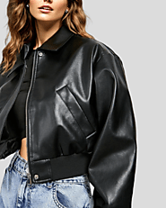 Make a Bold Statement with Women's Oversized Cropped Black Leather Bomber Jacket | NYC Leather Jackets
