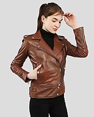 Embrace Versatility with Women's Letitia Brown Biker Leather Jacket | NYC Leather Jackets