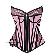 Baby Pink Satin black mesh Zipper Steampunk Overbust Bustier Corset – CorsetStreet